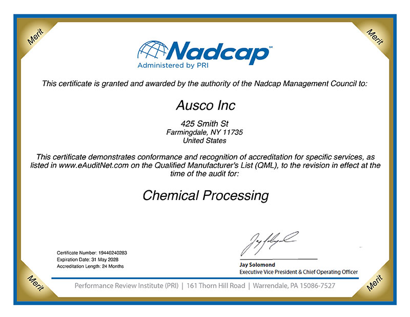 AUSCO Renews Nadcap Accreditation and Secures Prestigious 24-Month Merit Status